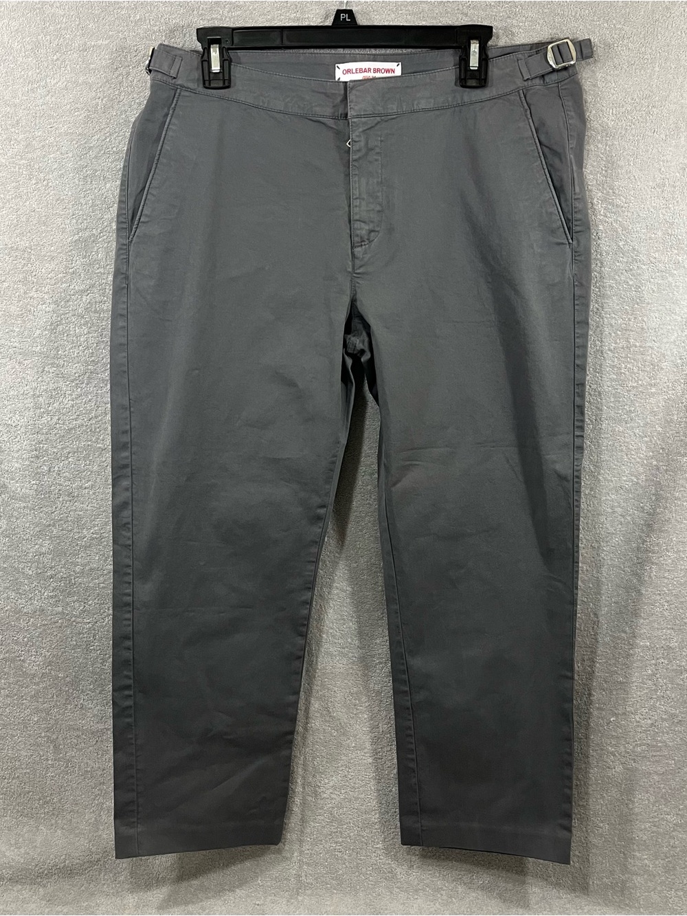Orlebar Brown Tailored Chino Trousers Gray Men's 34x25 Adjustable Waist Buckles